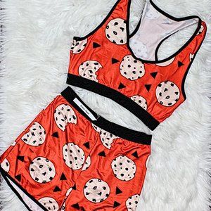 Women’s Two Piece Red Cookie Silk Pajamas SMALL THROUGH XXL